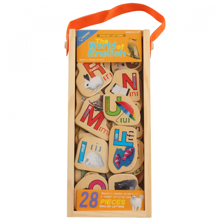 Puzzle-uri - Puzzle magnetic din lemn pentru copii, alfabetul in engleza, 28 de piese