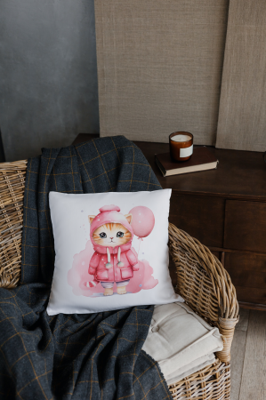 Fata de perna, Cute pink Cat, 40x40 cm, alba [2]