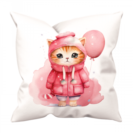 Perne si fete de perne decorative - Fata de perna, Cute pink Cat, 40x40 cm, alba