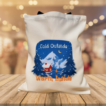Geanta canvas TOTE maner negru, Cold outside, 33x35 cm [2]