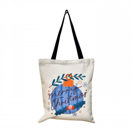 Geanta canvas TOTE maner negru, Merry Christmas, 33x35 cm [1]