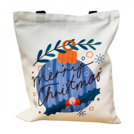 Sacose personalizate - Geanta canvas TOTE maner negru, Merry Christmas, 33x35 cm