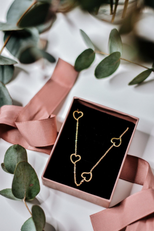 Lantisor otel inoxidabil placat cu aur 14K, Hearts [1]
