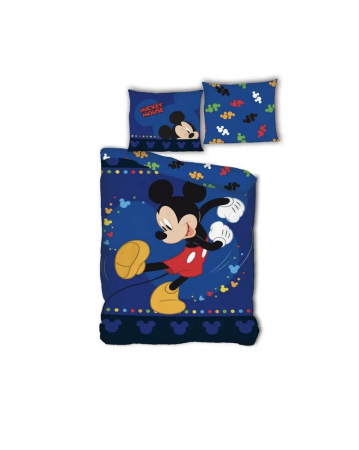 Lumea copiilor - Lenjerie de pat copii, Mickey Mouse Blue, 2 piese, 140x200 si 63x63 cm