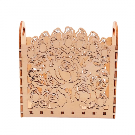 Cutie din lemn, decupaj trandafiri, 15x14x8 cm [2]