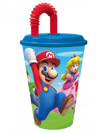 Lumea copiilor - Pahar cu pai plastic Super Mario, 430 ml