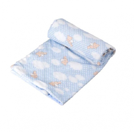 Paturica pufoasa bleu cu fata dubla, model ursuleti, 100x70 cm [0]