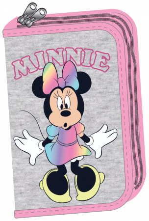 Lumea copiilor - Penar echipat 27 piese Minnie Mouse, Rainbow, 2 compartimente 18x15x4 cm