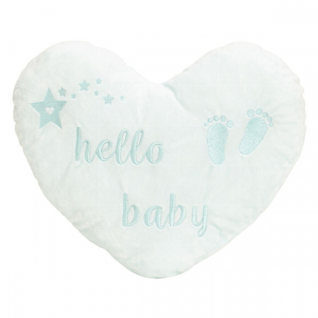 Lumea copiilor - Perna decorativa Hello baby, inima, 30 cm, bleu