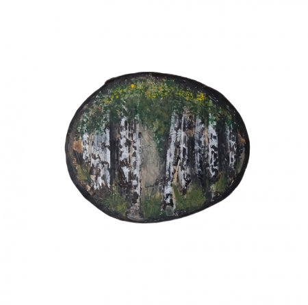 Cadouri Altfel - Pictura pe felie de lemn, Padure de mesteceni,  10 x 8 cm
