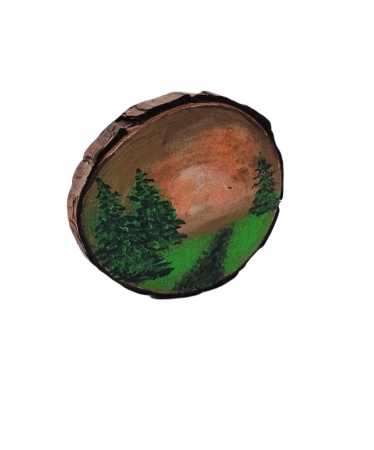 Pictura pe felie de lemn, Brazi la apus,  8 x 8 cm [0]