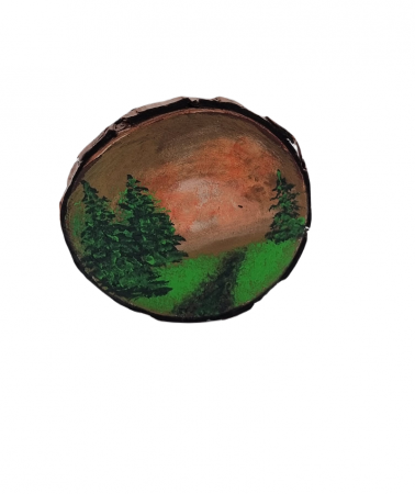 Pictura pe felie de lemn, Brazi la apus,  8 x 8 cm [1]