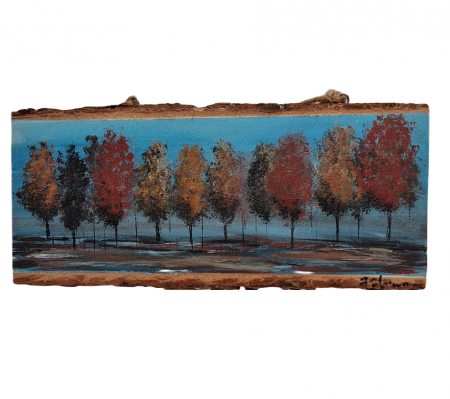 Cadouri Altfel - Pictura pe felie de lemn, Copaci Autumnali, 11 x 25 cm