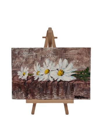 Cadouri Altfel - Pictura pe panza si sevalet din lemn, Margarete, 18 x 12 cm