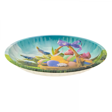 Platou decorativ de Paste, Metalic, model Cos cu oua colorate, 26 cm [1]