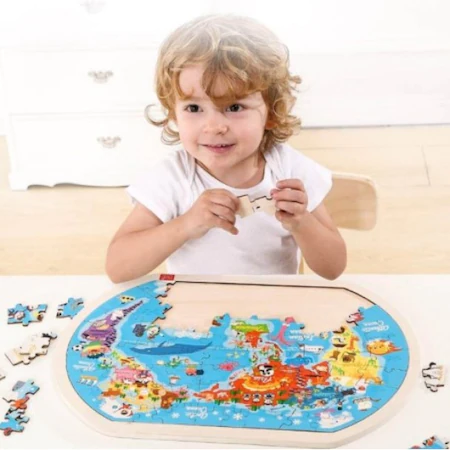 Puzzle educativ din lemn pentru copii-Harta Lumii, 80 piese [1]