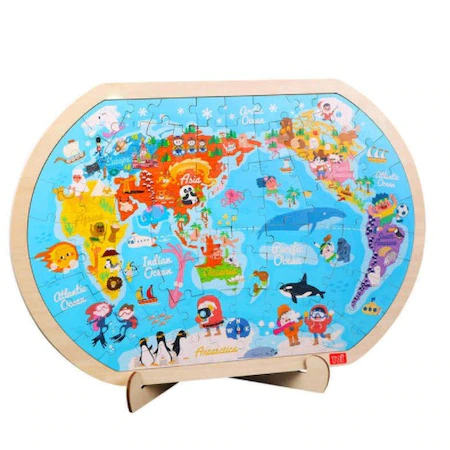 Lumea copiilor - Puzzle educativ din lemn pentru copii-Harta Lumii, 80 piese