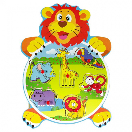 Lumea copiilor - Puzzle incastru din lemn, Animale din savana, 6 piese, 27x20 cm