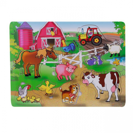 Puzzle-uri - Puzzle incastru, din Lemn, Ferma cu Animale (11 piese) 30x40cm