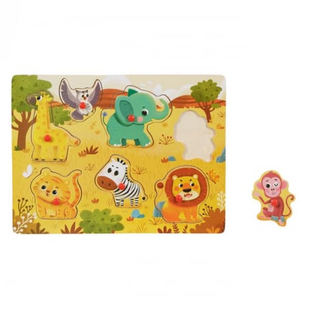 Puzzle incastru din lemn, Animale salbatice, 7 piese, 30x22.5 cm [1]