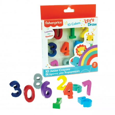 Creioane colorate si carioci - Set 10 creioane colorate, numere, Fisher Price, 3 ani+