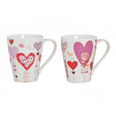 Cadouri Altfel - Set 2 cani ceramice, pentru cuplu, Valentine's Day, Imprimeu cu inimi, 300ml