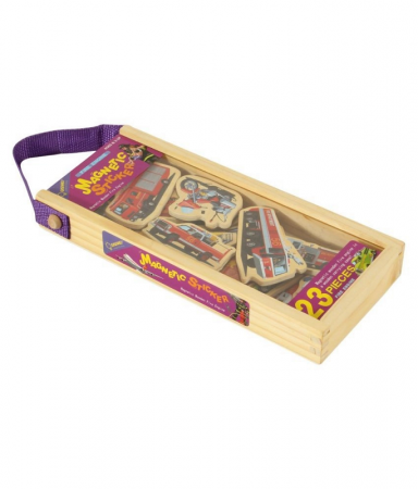 Puzzle-uri - Set 23 piese magnetice din lemn, mijloace de transport