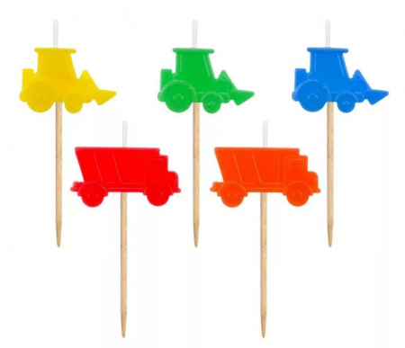 Lumea copiilor - Set 5 lumanari pentru tort, Building Works, multicolor