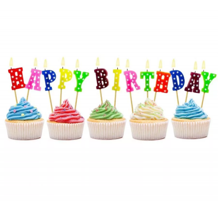 Lumea copiilor - Set 5 lumanari pentru tort, Happy Birthday, Cupcakes, multicolor