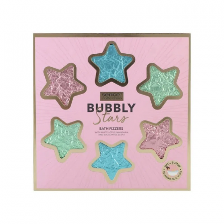Spuma si saruri de baie - Set 6 bombe de baie efervescente, Bubbly Stars, 6x45 g