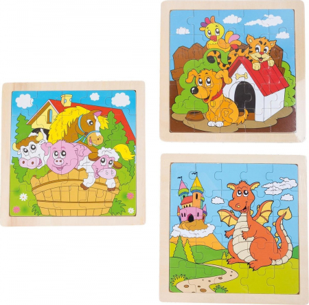 Puzzle-uri - Set 3 Puzzle din Lemn Ferma, 75 piese