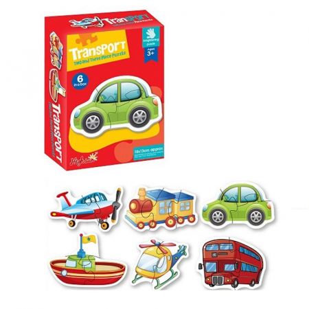 Set 6 Puzzle-uri pentru bebelusi, cu doua si trei piese mari, 18 piese, Autovehicule [1]