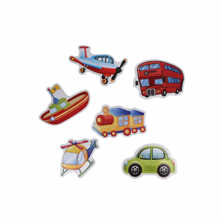 Set 6 Puzzle-uri pentru bebelusi, cu doua si trei piese mari, 18 piese, Autovehicule [2]