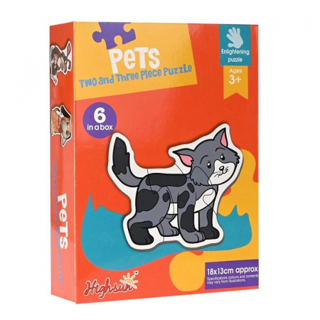 Set 6 Puzzle-uri, cu doua si trei piese mari, 18 piese, Animale Domestice, 3 ani+ [0]