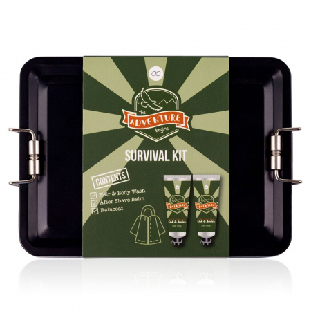 Set baie barbati Adventure Collection in cutie de pranz din otel inoxidabil Gel 2 in 1 30 ml, balsam dupa ras 30 ml, poncho [1]