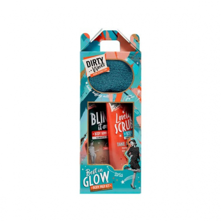 Seturi cosmetice pentru Ea - Set Best in Glow, Dirty Works, Lotiune de corp 150 ml, Exfoliant 150 ml, Burete