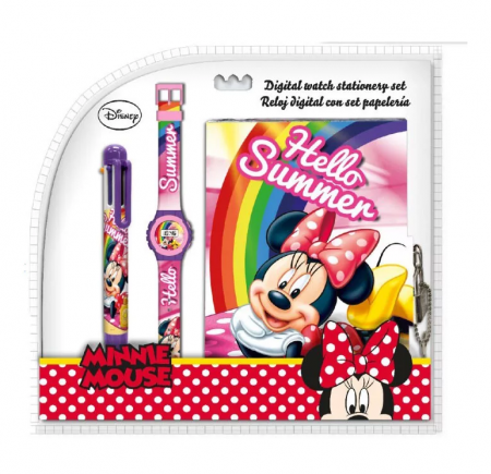 Ceasuri copii - Set ceas digital, jurnal si pix 6 culori, Minnie Mouse