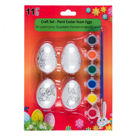 Set creatie 4 oua polistiren, 6 culori si pensula si punga model Iepuras [1]