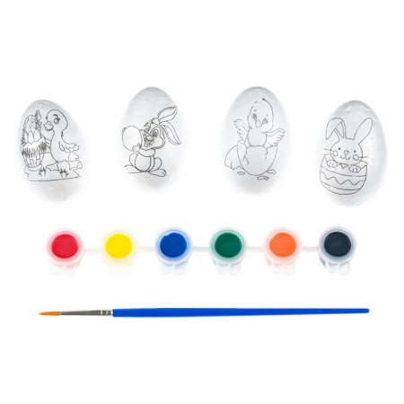 Set creatie 4 oua polistiren, 6 culori si pensula si punga model Iepuras [2]