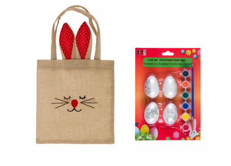 Set creatie 4 oua polistiren, 6 culori si pensula si punga model Iepuras [0]