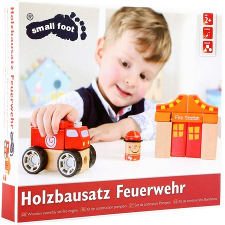 Jucarii interactive - Set de constructii din lemn Legler Small Foot, Unitate pompieri