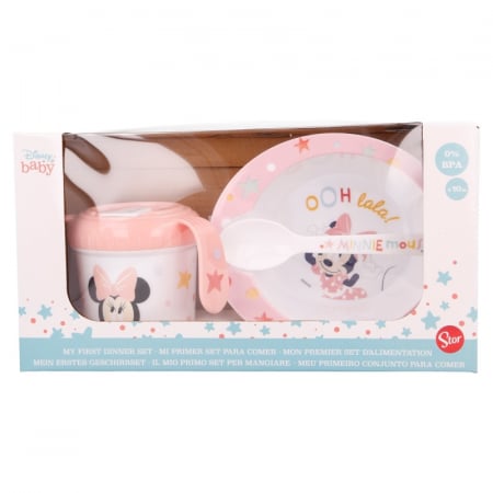 Set hranire bebelusi, Minnie Mouse, cana antrenament 240 ml, bol si lingura [1]