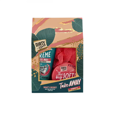 Sapunuri pentru ea - Set ingrijire personala Take Away, gel de dus 50 ml, crema de corp 50 ml si burete de baie