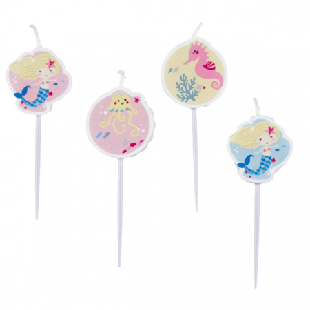Lumea copiilor - Set 4 lumanari pentru tort, Be a Mermaid, multicolor