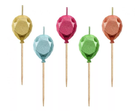 Lumea copiilor - Set 5 lumanari pentru tort, Baloane, multicolor