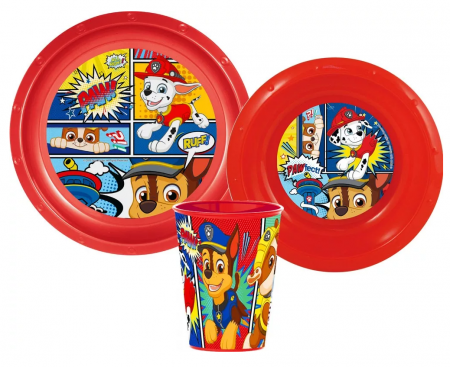 Lumea copiilor - Set mic dejun 3 piese, farfurie, bol si pahar Paw Patrol, rosu