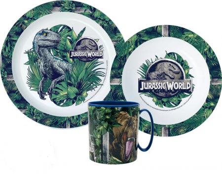 Lumea copiilor - Set mic dejun 3 piese Jurassic World, Microunde, farfurie, bol si cana