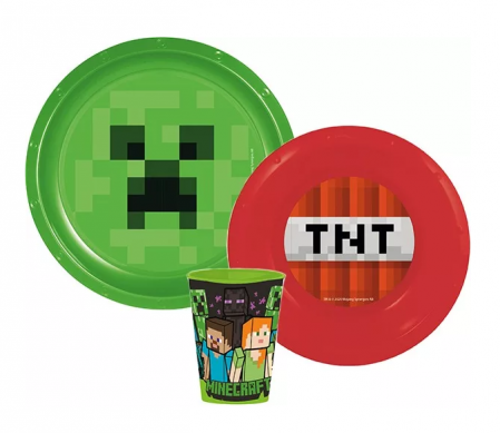 Lumea copiilor - Set mic dejun 3 piese Minecraft, farfurie, bol si pahar, TNT