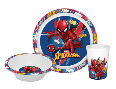 Set mic dejun 3 piese Spiderman Badoom, Microunde, farfurie, bol si pahar [0]