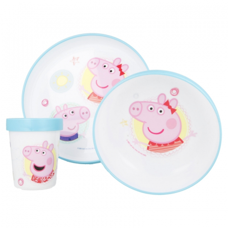 Lumea copiilor - Set mic dejun 3 piese Peppa Pig Bicolor, Microunde si antialunecare